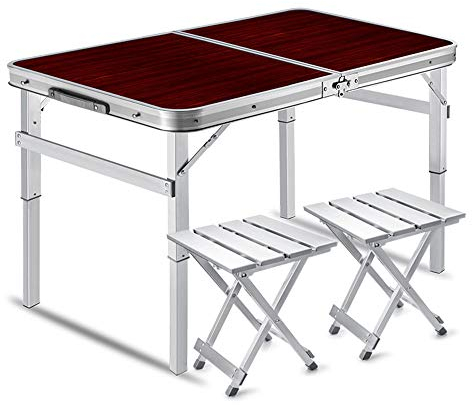 Suuim Picknicktisch verstellbar, klappbarer Campingtisch mit 2 Stühlen, Aluminium-Campingtisch leicht, höhenverstellbar (braun)