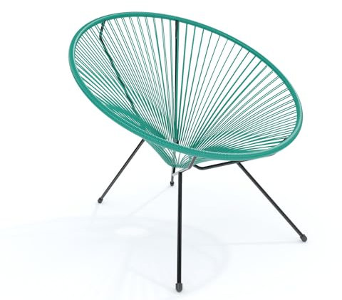 Poltrona Con Seduta A Corde Intrecciate Sedia Relax Ovale E Struttura In Acciaio Robusto Design 72 x 78 x 89 cm Arredo Arredamento Giardino Esterno Terrazzo Salone Salotto Soggiorno (Verde tiffany)