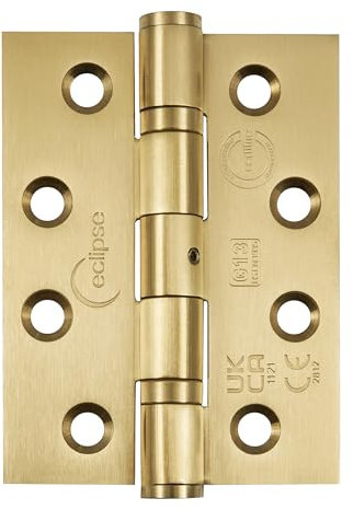 Eclipse Stainless Steel Ball Bearing Door Hinges, 4 Inch 102mm, Grade 13, Fire Rated, One Pair & Screws (Satin Brass)