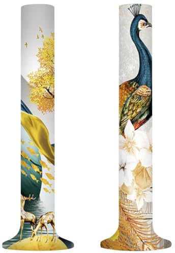 YANGSHINE 2 Pieces Tower Fan Dust Cover, Vertical Fan Dustproof Protection Cover for 39-53 Inch, Household Stand Fan Wealth tree Peacock Pattern Decorative Cover