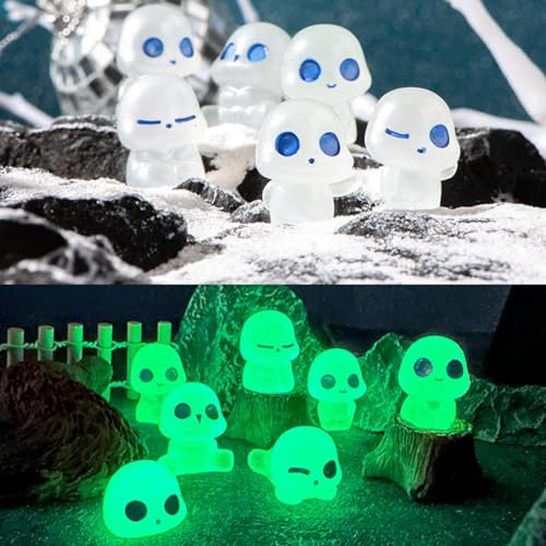 Purple Star 10 Pack Miniatur Figuren Glow In The Dark Aliens Leuchtende Mini Figuren Miniature Halloween Figures Geist für Fee Garten Zubehör Winzige leuchtende Statue Micro Dekor Grün