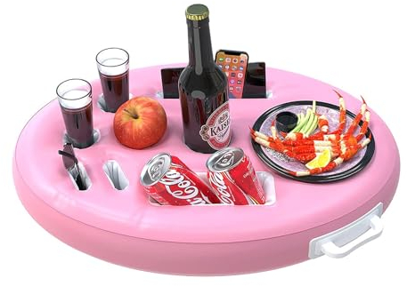 Portavasos Flotante, Portavasos Inflable de 9 Orificios, Portavasos Flotante, Bandeja Flotante for Bebidas de Piscina Inflable, Portavasos for Piscina, Portavasos for Bebidas y Frutas (Color : Pink)