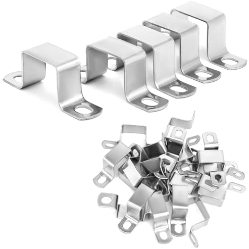 QWORK® Confezione da 20 staffe di collegamento a forma di U 28 x 31 mm - fascetta per tubi quadrati in acciaio inossidabile 304 per canale montante, profilo a U, tubi quadrati