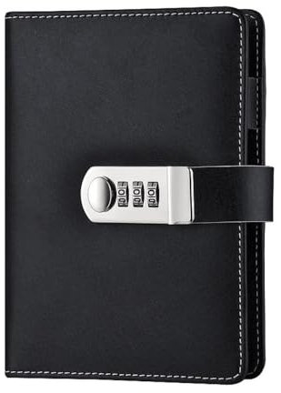 TopHomer A6 Tagebuch mit Schloss, PU Leder Notizbuch Journal Nachfüllbares für Mädchen, Frauen und Männer, liniertes College-Papier, Schwarz