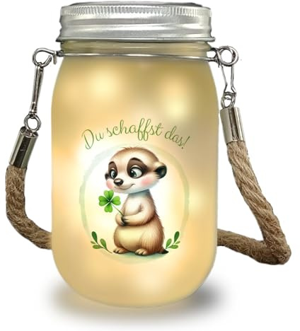 speecheese Erdmännchen mit Kleeblatt Solarlicht mit Spruch Du schaffst das Glücksbringer Niedlich-süßes Tier pflanzenliebend und grün