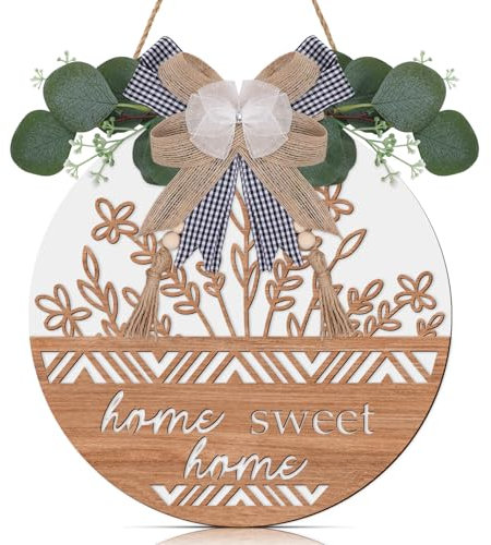 CHDITB Willkommensschild Haustür,3D Türkranz Willkommensschild Haustür,Home Sweet Home Türdeko Haustür,Boho Weiß Blumen Outdoor Schild Zum Aufhängen,Türkranz Deko für Haustür Haus Bauernhaus Veranda