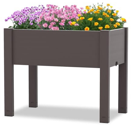 HOMASIS Orto Rialzato da Esterno in PP, Fioriera Rialzata da Esterno con Sistema di Irrigazione Automatico, Aiuola Rialzata per Piante con Capacità di 53L, 76 x 45 x 61 cm (Marrone)
