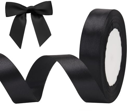 jijAcraft Satinband Schwarz 20mm Schleifenband Dekoration Hochzeit Weihnachten, 22m Halloween Dekoband Schwarz, Geschenkband Schwarz für Weihnachten, Taufe, Hochzeit, Geschenkverpackung