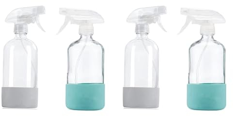 Guihydur 2X Frascos pulverizadores de vidrio transparente con de silicona, botella vacía recargable para soluciones de limpieza, pulverizador de