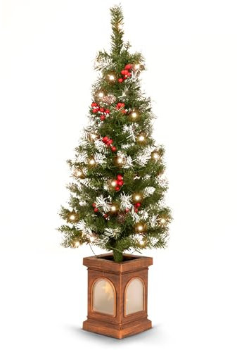 Olsen & Smith 4ft Christmas Tree - Pine Xmas Tree for Home Decor - Artificial Indoor Pre Lit Christmas Tree 4ft with 110 Branch Tips, 80 Warm LED Lights & Ornaments - Traditional Christmas Décor