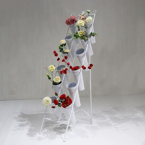 Metal Flower Plant Display Stand With 12 Buckets 6 Layers Wrought Iron Florist Bouquet Shelf Indoor Outdoor Decorative Flower Ladder Shelf for Home Patio Balcony