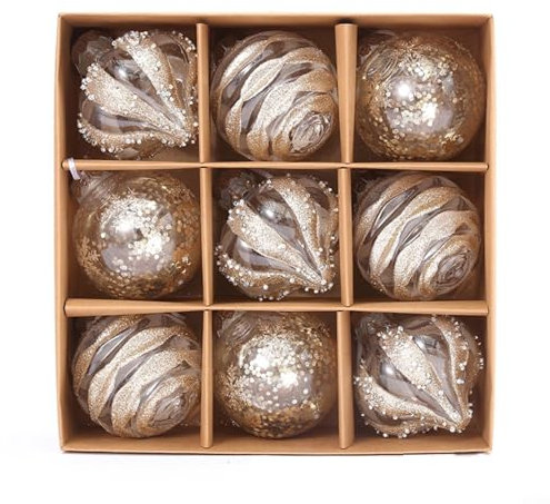 Emiif Set di decorazioni per palline di Natale, palline decorative da appendere, decorazioni per albero di Natale, ornamenti glitterati, pendenti da appendere, decorazioni per la (champagne)