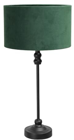 ValueLights | Black Metal Candlestick Table Lamp with Forest Green Velvet Drum Shade Bedside Light | Table Lamps, Home Décor & Improvement Essential