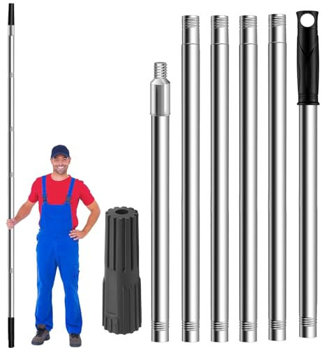 7.2Ft Paint Roller Extension Pole, 7 Segmented Lightweight Stainless Steel Telescopic Pole, Extension Pole with Tapered Adapter, Extendable Roller Pole for Painting and Cleaning Tools,Mop Handle