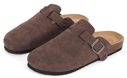 PERLETTI Sabot Donna Comode Leggere Effetto Scamosciato - Ciabatte Invernali Estive Casa Suola Antiscivolo Chiuse con Fibbia - Pantofole da Donna Sandali Comfort Ragazza (Marrone Suède, EU 36)