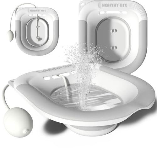 Sitz Bath, Foldable Sitz Bath for Toilet Seat Sitz Bath with Flusher Collapsible Sitz Bath for Hemorrhoids, Postpartum Care and Surgery Relief, Fits Most Toilets, Easy to Store, Steam Seat(Grey)