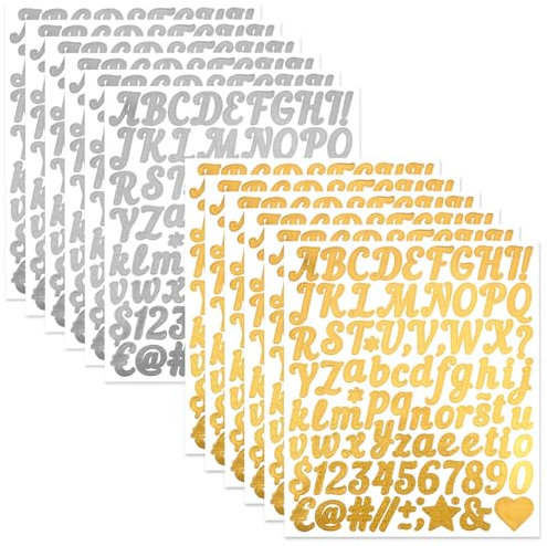 1056 Pieces 1 Inch Small Self Adhesive Vinyl Letter Number Symbol Stickers Kit Gold and Silver Stick on Letters and Numbers Stickers for Mailbox, Scrapbook, Notebook