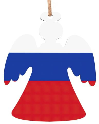 Weihnachtsbaumschmuck aus Holz mit russischer Flagge, Weihnachtsdekoration, Holzausschnitte, Weihnachtsscheiben für Weihnachten