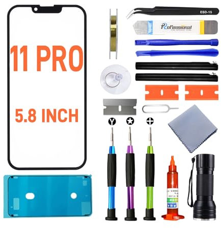 Tpyag für iPhone 11 Pro Display,Frontglas Display für iPhone 11 Pro 5.8 Zoll,Bildschirm Reparaturset mit wasserfestem Kleber (KEIN LCD & Touch-Digitizer)