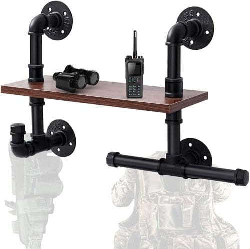 Colingmill Heavy Duty Tactical Gear Rack Wall Mount Police Vest Hanger Plate Carrier Stand Multifunctional Storage Rack Display Stand for Police, Motorcycle, Cycling for Helmet, Belt, Football Suit