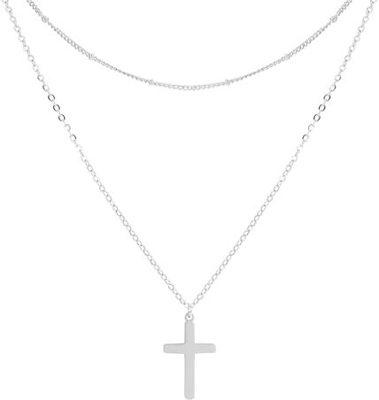 JJDreams 2 Pezzi Collana Uomo Croce Catena Punk Doppia con Croce Ciondolo in Acciaio Inox Collana per Uomini Signore, Argento