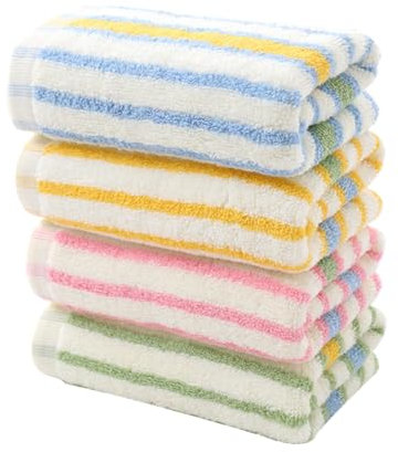 LIFKICH 4-teiliges Satz Bunte Gestreifte Baumwoll-handtücher Saugfähige Gesichtstücher Schnelltrocknende Waschlappen Haushalt (zufällige Stile)