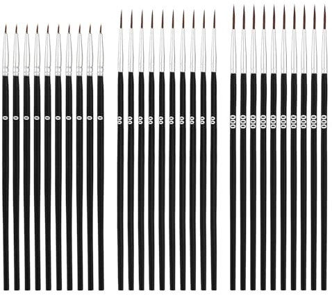 Weenwill Fine Tip Thin Detail Paint Brushes,30Pcs Art Fine Tip Paint Brush Set with 3 Sizes Micro Liner Brush for Model Crafts Miniature Painting Classroom Watercolor Acrylic Art Face Painting