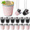 VEGOATY Schnapsglas zum Umhängen: 12 Stück 30ml Edelstahl, Shot Becher mit Kette, für Hochzeitsfeiern, Junggesellenabschiede, Karneval, Weinprobe, Party (Rosa und Schwarz)