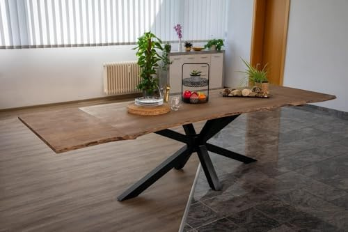 SAM Esstisch Jannik 120(200) x90 cm Akazie Stone ausziehbar Spider schwarz
