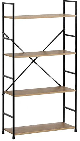 Genérico Estantería Librería de 4 Niveles Estantes Baldas Tipo Escalera de 58,6 x 23,5 x 112 cm para Almacenaje, Oficina, Salón, Estudio, Cocina o Dormitorio de Acero y Madera