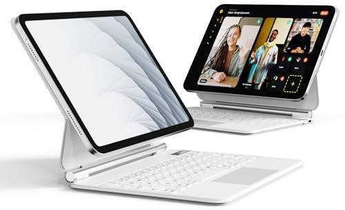 KVTVOU Magic Keyboard for iPad 11th Generation A16 2025 / iPad 10th Generation 2022 10.9 Inch, Floating Cantilever Stand, Springy Backlit Keys, Multi-Touch Trackpad Keyboard Case, Elegant White
