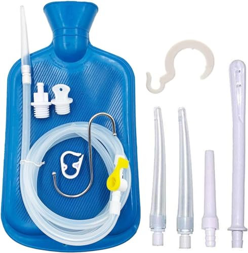 Fengdandan Juego de enemas, bolsa de enema de 2 l, manguera de silicona de 5 pies, 5 cabezales reutilizables de varios tamaños, controla el flujo de agua