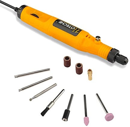 Hoteche 18V Mini Multifunktionswerkzeug Set, 10-teilig – 0-18.000 U/min, 3,2mm Spannzange, mit 10 Zubehörteilen & Netzteil, für Schleifen, Polieren, Gravieren (Metall/Holz/Kunststoff)