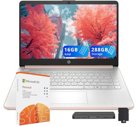 HP Stream 14 pollici HD Laptop, Intel Processor N150, 16GB RAM, 288GB di storage (128GB SSD+160GB Docking Station Set), Intel Graphics, 1 anno Office 365, Copilot, Fast Charge, Wi-Fi 6, Win 11 S, Oro
