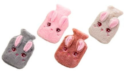 WRITWAA 4pcs Cartoon Plush Hot Water Bags Cute Design Detachable Warm Water Bottles for for Boys and Girls and Adults Comfortable Plush Cover Random Style