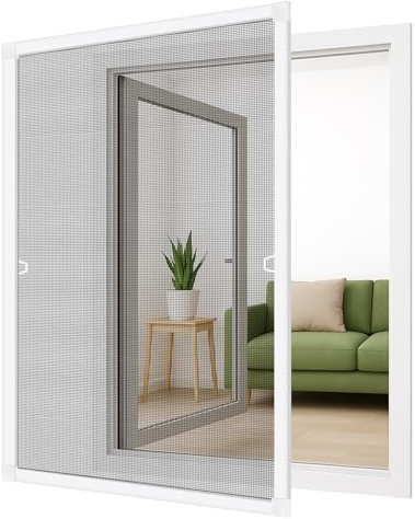 MYCARBON Store Moustiquaire Fenêtre Alu Recoupable Avec Cadre Ajustable Pour Fenêtre Jusqu’à 60x80cm, Sans Perçage, Protection Insectes, Filet Anti Moustique Fenêtre, Toile Moustiquaire Avec Cadre