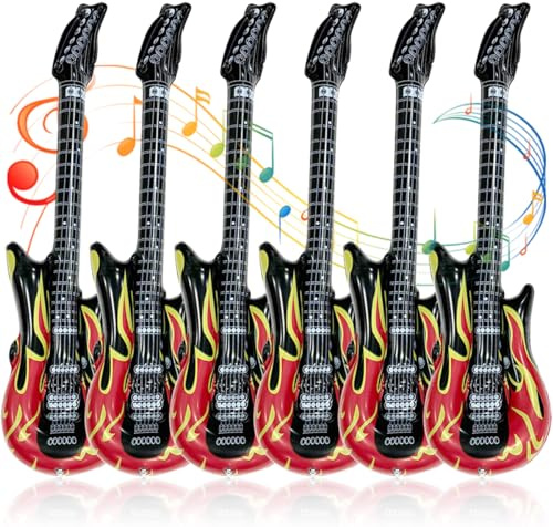 Aufblasbare Gitarre , 6 Stück Gitarre Aufblasbar Rock , 100 cm Luftgitarren zum Aufblasen für Musikparty Geburtstag Dekoration Halloween Karneval 80s 90s Photo Booth (Rot)