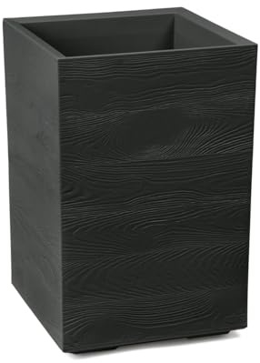 LAMELA Bac à Plantes sur roulettes Hauteur 60 cm, 36 L - Pot de Fleurs en Plastique Effet Bois - Cache-Pot avec Drainage - Résistant aux intempéries et Facile d’Entretien, Noir
