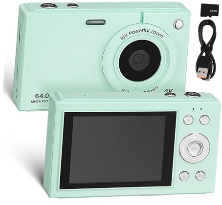 GALPADA Retro Digital Camera for Teens Zoom with Screen and Storage Compact Vintage Style Travel Camera for Beginners and Vlogging in Green
