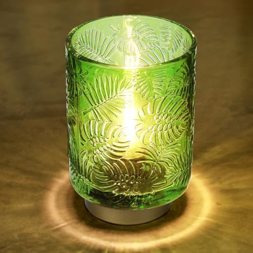 Veyera Battery Operated Table Lamp, Cordless LED Glass Lamps with LED Bulb | Decorative Table Light Small Battery Lamp Night Lighting for Living Room/Bedroom/Tabletop/Entryway (Green)