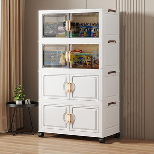 Hynbdes Storage Boxes with Lid, Plastic Stackable Storage Boxes with, Folding Storage Bins with Wheels, Storage Organizer for Bedroom Living Room Study Office