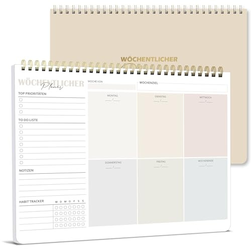BIROYAL Wochenplaner Block A4, To Do Listen Block, Undatiert, 50 Seiten | Weekly Planner, 120gsm Papier, Abreißen, Schreibtischunterlage mit Wochenübersicht für Termine, Aufgaben& Notizen