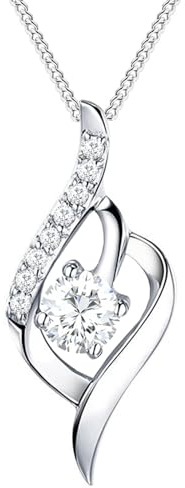 Löb 925 Silber Halskette Tropfen Anhänger Zirkonia Stein, Damen Kette Tropfenform Tropfenanhänger Schmuck Brautschmuck Glitzer Strass Diamant Form Elegant Dezent Filigran