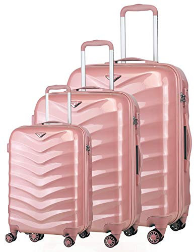 ABISTAB Verage Hartschalenkoffer Seagull 3er Koffer-Set S+M+L (55-66-75 cm) 4 Räder Rosegold TSA-Schloss, 3 teilig Hartschale-Reisekoffer-Set mit Handgepäck Trolley
