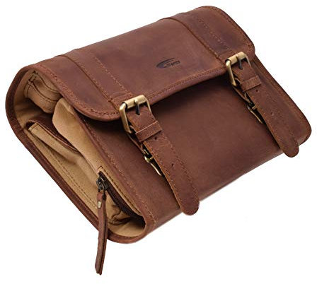 Menzo Kulturbeutel zum Aufhängen, aus echten Leder, Kulturtasche, Toilettentasche, Damen und Herren (deltabraun)