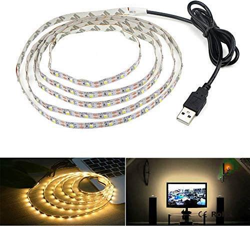 Striscia di illuminazione a LED, retroilluminazione USB, 6,56 ft/2 m, per TV HD da 40 – 60 pollici, non impermeabile, SMD 3528, 5 V, luce bianca calda, illuminazione USB per home theater