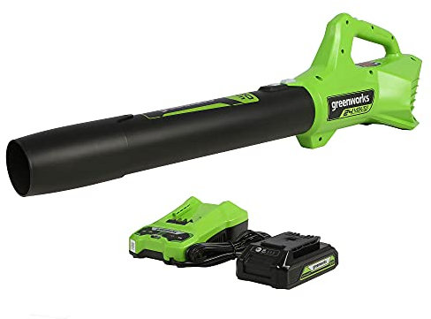 Greenworks G24ABIIK2 Cordless Axial Leaf Blower, 145km/h, 9.08m³/min 24V Battery & Charger, 3 Year Guarantee