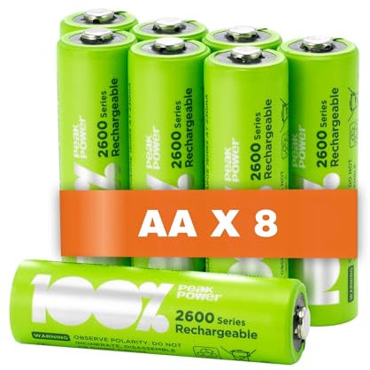 PeakPower Akku AA 2300mAh NiMH | 8 Stück aufladbare Batterien AA 1,2V | optimierte Kapazität, stabil und langlebig, geringe Selbstentladung, vorgeladen | AA Akkus wiederaufladbar x8