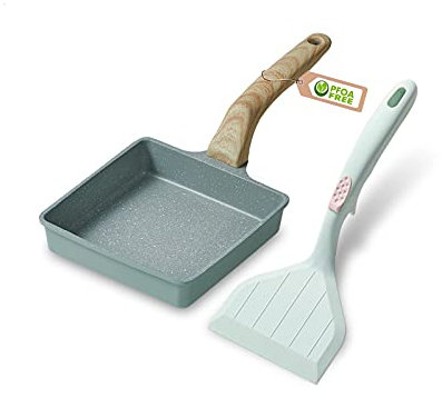 HARLIANGXY Tamagoyaki Poêle à omelette japonaise avec spatule en silicone, poêle à frire avec revêtement en téflon Select, pour cuisinière et induction, revêtement anti-adhésif sans PFOA,15,5x15,5cm