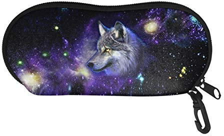 TOADDMOS Ultraleichtes, tragbares Brillenetui mit Karabiner, modisches Design, Reißverschluss, Sonnenbrille, weiches Etui für Herren und Damen Gr. Einheitsgröße, Galaxy Wolf